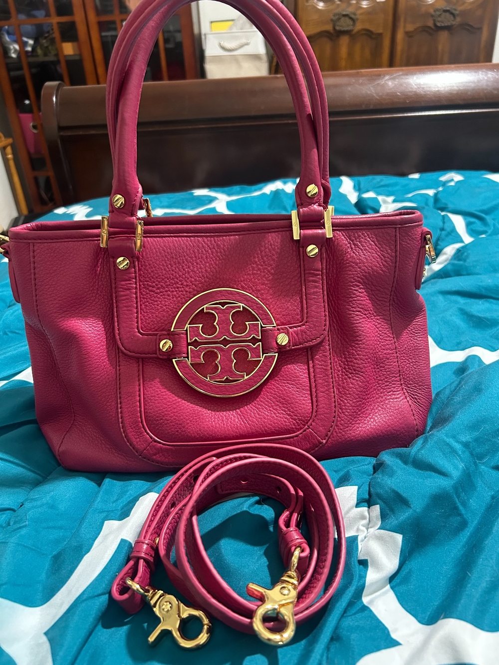 Tory Burch Pink Leather Satchel with Detachable Strap